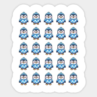 Cute Winter Penguins Pattern in Puffer Jackets Sticker